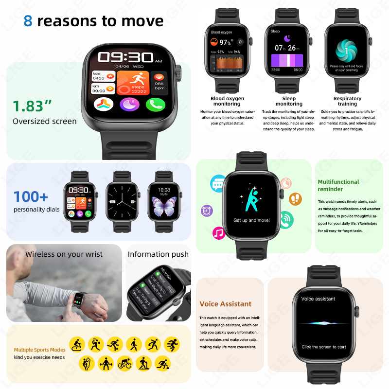 LIGE Smart Watch Man 1.83” HD  - đánh giá và giá Smartwatch Custom
